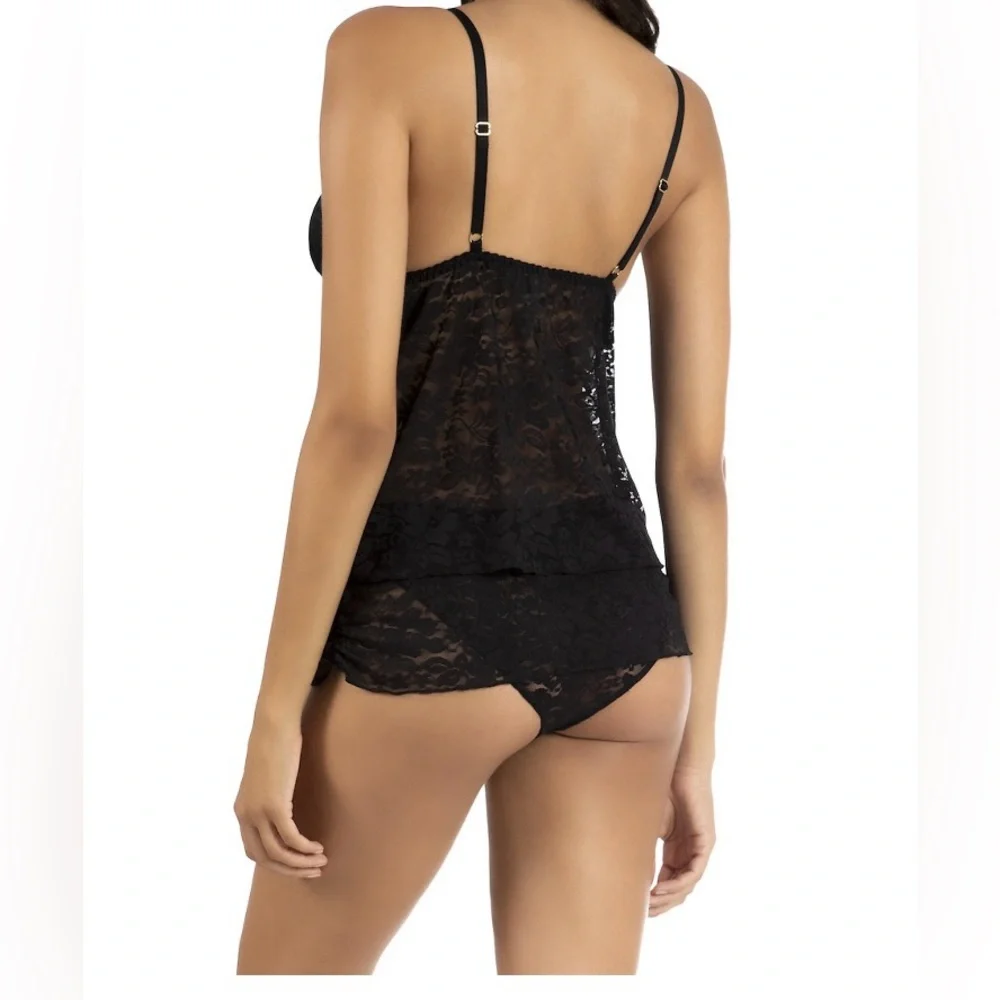 NWT Lingerie Set Lilac+London Stretch Lace Cami And Skirted Panty Black Size L